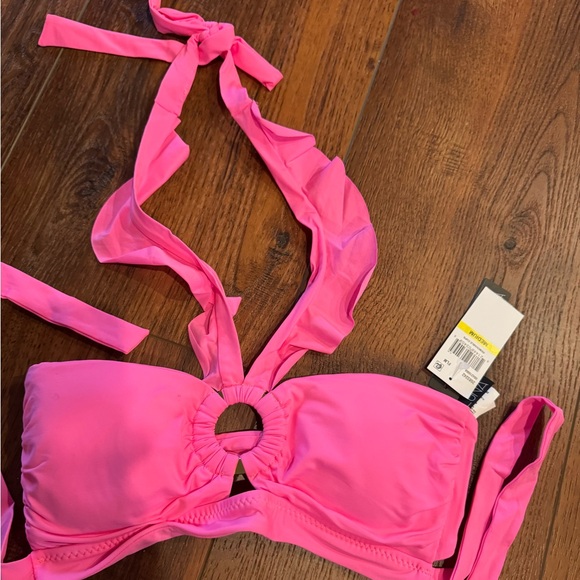 NWT Soluna Swim Buckle Up Shirred Bandeau Bikini Top, Adjustable, Tie Back, Sz M - Picture 9 of 10